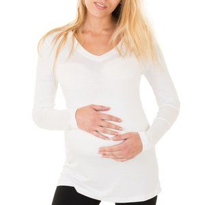 Caramel Cantina Maternity Soft Long Sleeve V-Neck Shirt Ivory CC807 New NWT